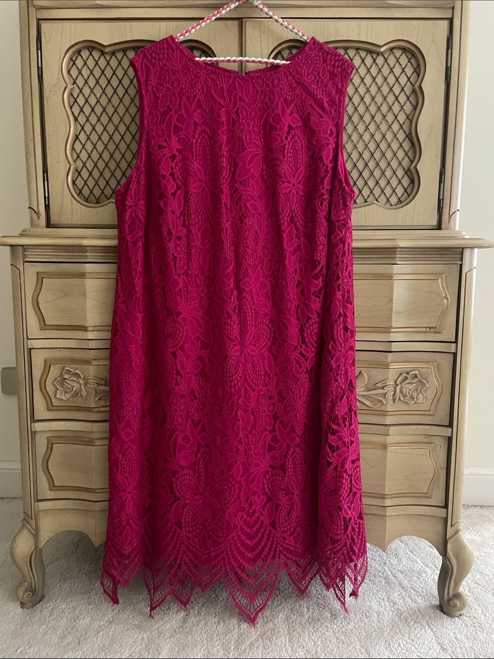 Sharagano Fuchsia Lace Sleeveless Midi Dress